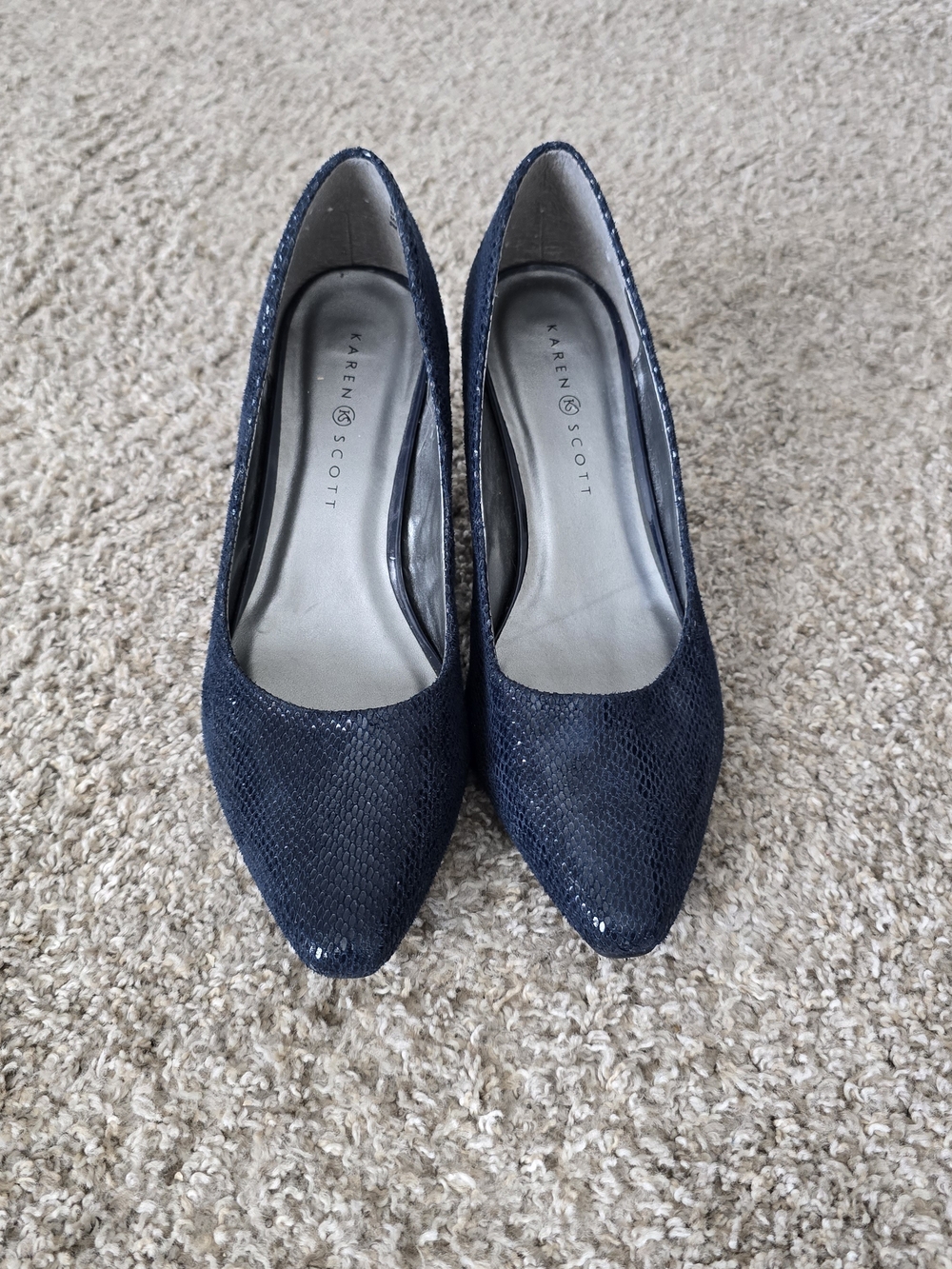 Karen Scott Women’s Blue Snake Print Pointed Toe Slip-On 3" Kitten Pumps Chic 9M